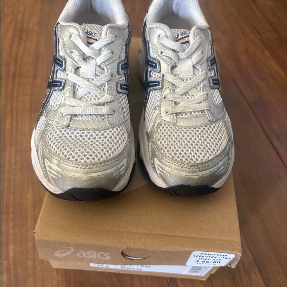 Asics Kids White and Navy Mesh Sneakers
